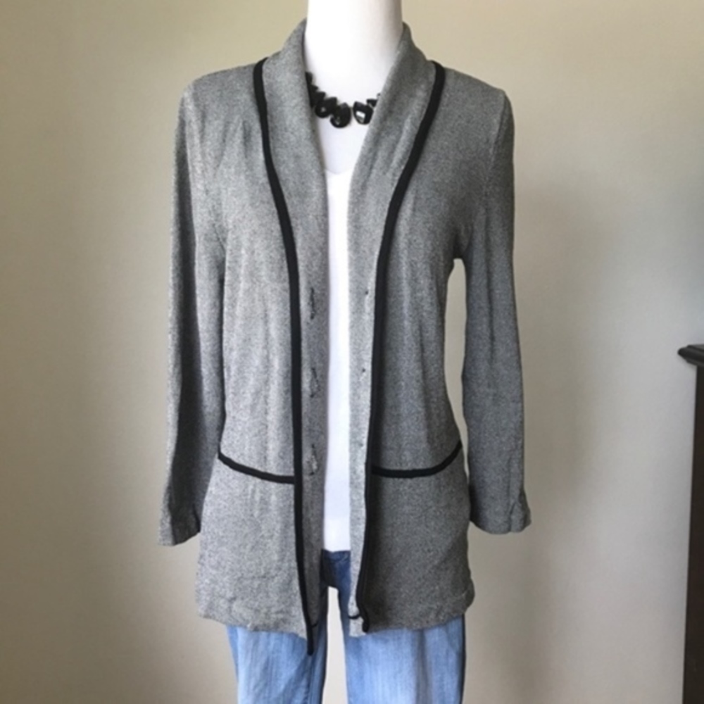 Jones New York Gray and Black Blazer Cardigan